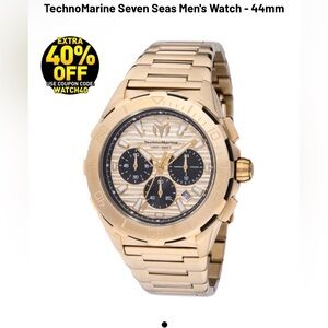 NIB TechnoMarine Seven Seas Men's Watch - 44mm, Gold (TM-725032)